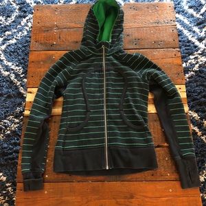 Lululemon Navy and Green Striped Hoodie Size 6